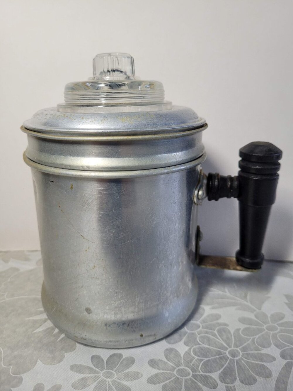 Vintage Aluminum 1-2 Cup Stove Top Coffee Percolator with Wooden Handle